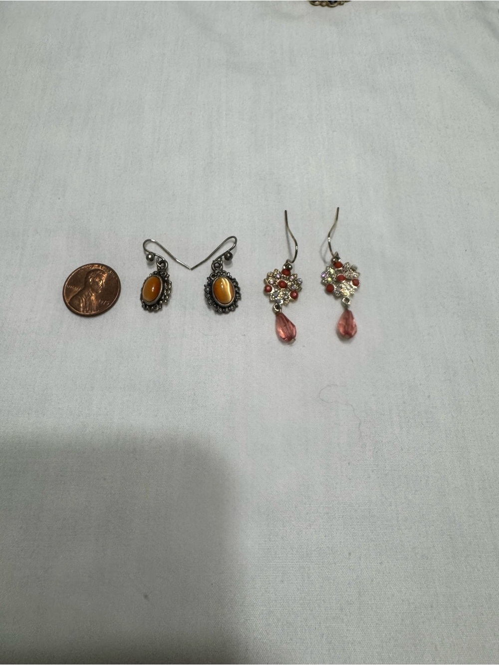 Vintage citrine stone and Pink Teardrop Floral Dangle Earrings - Women Jewelry